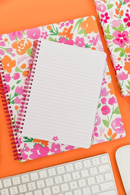 Steel Mill & Co Cute Large Spiral Notebook College Ruled, 11" x 9.5" with Durable Hardcover and 160 Lined Pages (Watercolor Flowers)