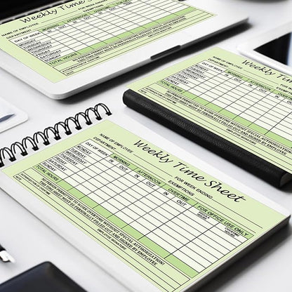 Employee Weekly Time Sheets Weekly Format 2 Part Carbonless 5.5 x 8.26 Inch - Daily Time Sheet Log Book Weekly Format 100 Sets