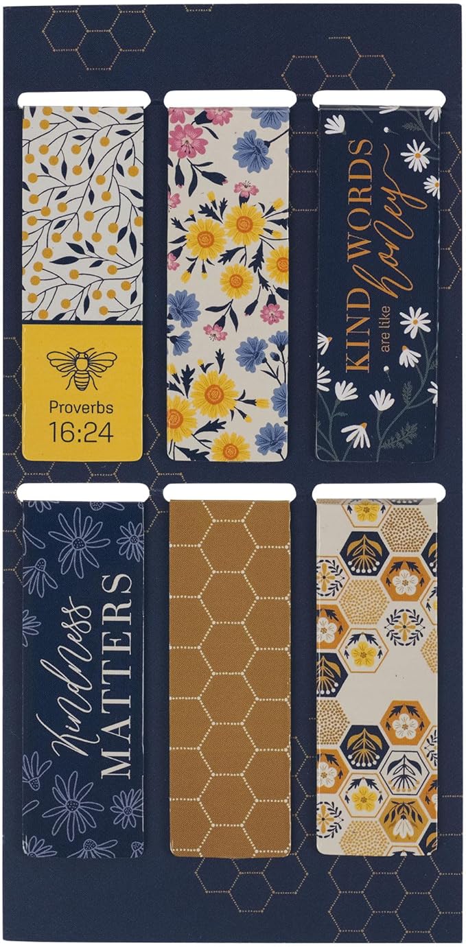 Christian Art Gifts Colorful Inspirational Magnetic Scripture Bookmark Set for Women: Kind Words are Like Honey Themed Navy Blue & Yellow Multicolor Floral Theme for Books, Bibles, Papers, Set of 6