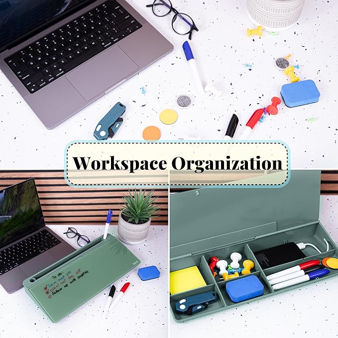 Birch Desktop Whiteboard with Storage & Multiple Markers Surface Desktop Glass Dry Erase Board Desk Top White Board Dry Erase Notepad Desk White Board Tabletop Desk Whiteboard (Moss)