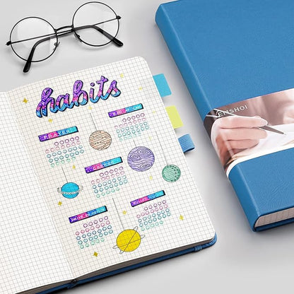 EMSHOI Graph Paper Notebook - 256 Pages A5 Graph Notebook/Journal, Hard Cover, 120gsm Thick Paper, Smooth PU Leather, Inner Pocket, 5.75" x 8.38"-LightBlue