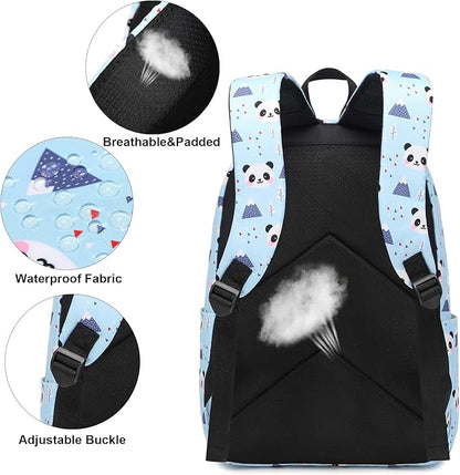 Panda School Backpack for Teens Girls, Womens College Bookbags Kids School Bags Laptop Backpacks (Blue)