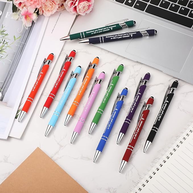 Colarr 48 Pcs Employee Appreciation Pen Ballpoint with Stylus Tip Pen 1.0 mm Black Ink Multicolor Smooth Motivational 2 in 1 Ballpoint Supplies for Coworker Thank You Gift (You're Awesome)