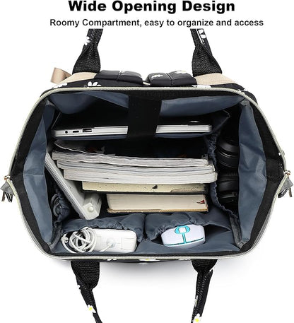 Flowers Laptop Backpack College School Backpack Bookbags Nurse Backpacks Travel Bags Casual Daypacks for Women Girls Fits 15.6 Inch Notebook (Black)