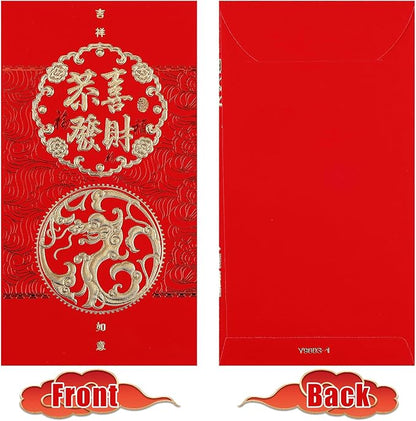 36PCS Chinese Red Envelopes, Chinese New Year Red Envelopes 2024 Dragon Lucky Money Red Packet Envelopes Hong Bao with Classic Chinese Patterns and Blessing Words (6 Styles)