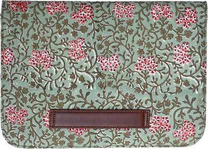 Cotton Hand Block Print Laptop Sleeve Case Bag Compatible with MacBook Air/Pro, 13-13.3 inch Water-Resistant Notebook, Travel Carrying Case Bag Protective Portable Computer Bag, Green 2