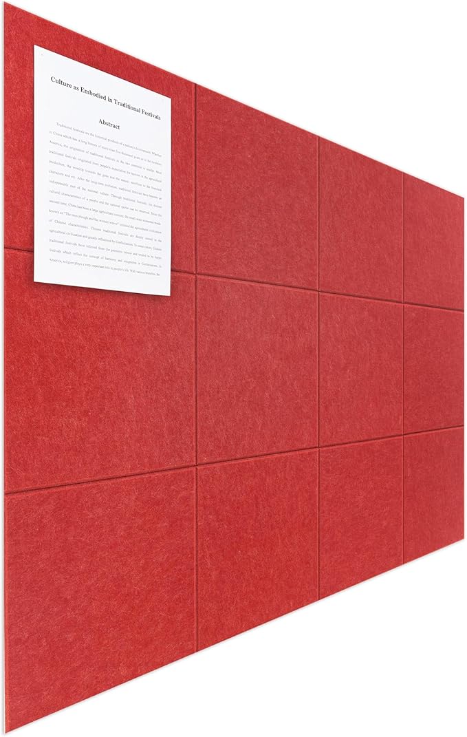 Large Felt Bulletin Board(48" x 36"),Cork Board Alternative,12 Pack Felt Wall Tiles with Safe Removable Adhesive Tabs,Notice Pin Board/Message Board/Vision Board for Office, School & Home