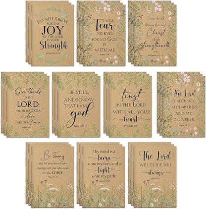 Ctosree 50 Pcs Bible Verse Prayer Journal Notebook Christian Note Pads Bulk mini Inspirational Notebook Religious Scripture Church Notepad for Women 3.15 x 5 Inches (Brown)
