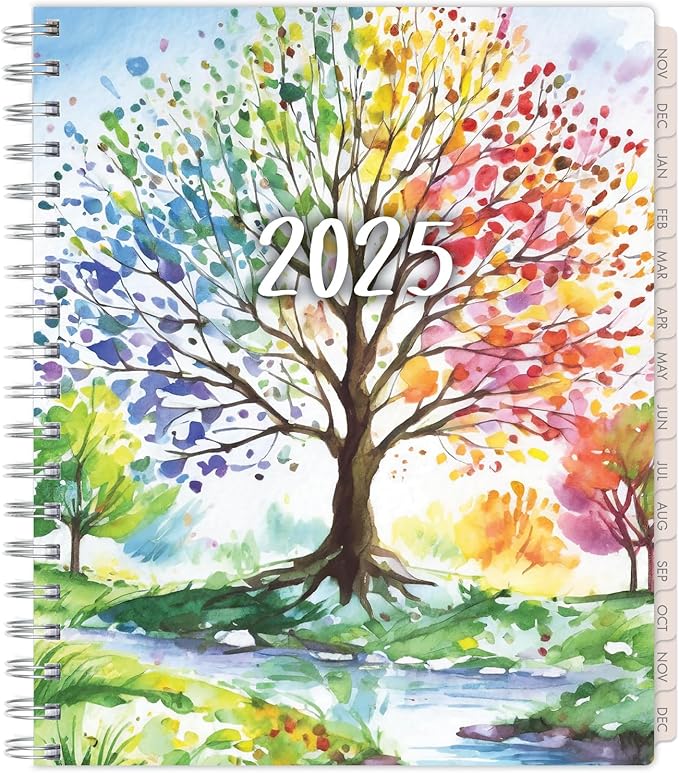 Essential PRO 2025 Daily, Weekly & Monthly Planner, 7"x9": 14 Months (Nov 2024 - Dec 2025) Monthly Tabs,Daily Tracking,Notes Pages,Storage Pocket,Bookmark w Sticky Notes (Tree Seasons)