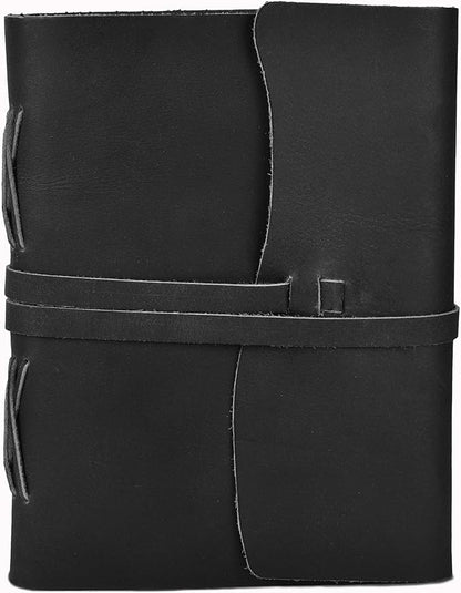 LEATHER VILLAGE Leather Bound Journal - Black, 13"X8", 220 Pages - Vintage Blank Paper Diary for Writing, Drawing, Sketchbook, and Travel Notebook - Ideal for Women and Men