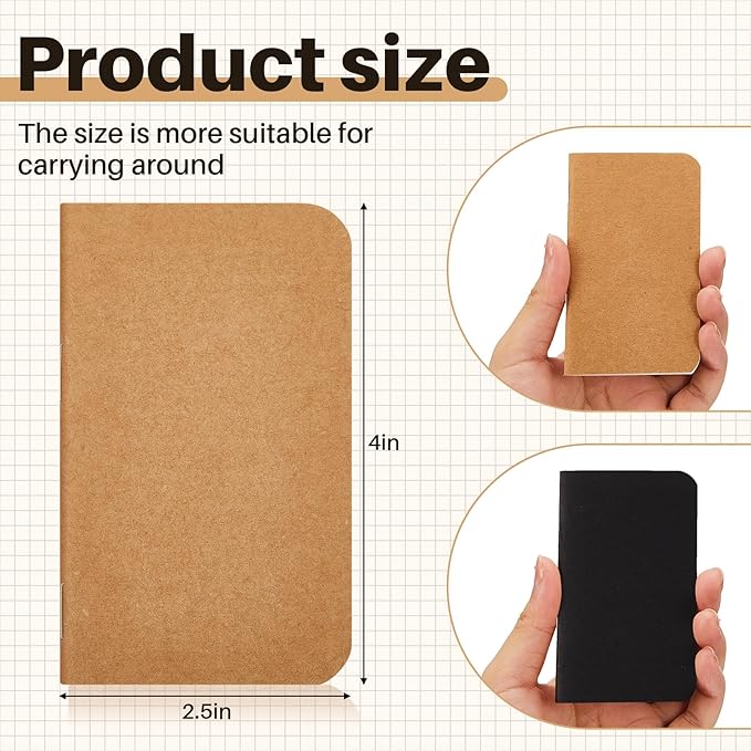 Outus 36 Pcs Pocket Notebook Mini Journal 2.5" x 4" Kraft Paper Mini Notepad Bulk Softcover Pocket Notepad Memo Diary Subject Notebooks for Student Traveler School(Brown Black)