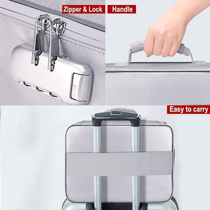DocSafe Document Bag with Lock,Fireproof 3-Layer File Organizer Case with Water-Resistant Zipper,Document Storage Safe Bag Portable Travel Home for Paper,Files,Certificates,Gifts for Him,Silver