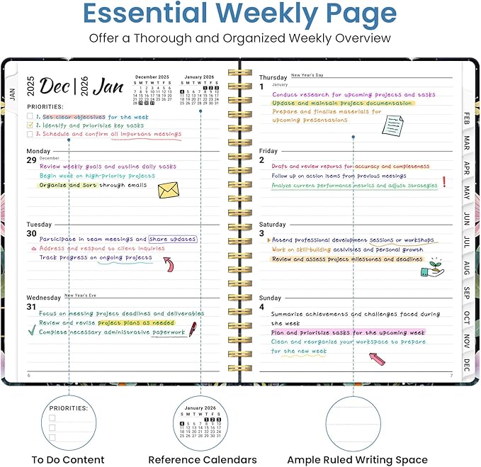 2026 Planner, Weekly and Monthly Planner for Women, January 2026 to December 2026, Pretty Hardcover 2026 Calendar Planner Book with Tabs, Inner Pocket, Spiral Bound, Perfect Office Home School Supplies - 8.5" x 11", Celestial
