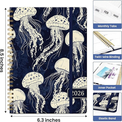 2026 Planner, Aesthetic Weekly and Monthly Planner for Women, Jan 2026 to Dec 2026, Hardcover 2026 Calendar Book with Monthly Tabs, Inner Pocket, Perfect for Office Home School - A5 (6.3" x 8.5"), Midnight Jellyfish