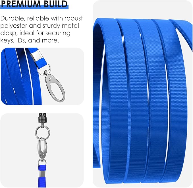 10 Pack Lanyards for ID Badges, Cruise Ship Cards, Keys, Keychain, Long-lasting Neck lanyard Strap with Clasp, Cruise Badge Key Lanyards for Men, Women, Teachers, Kids (Bright Blue)