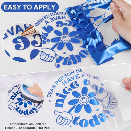 VINYL FROG Matte Metallic Heat Transfer Vinyl Roll HTV Vinyl - 12" x5ft Blue Metallic Satin Iron on Vinyl for T-Shirts, Heat Press Vinyl for DIY Craft Designs