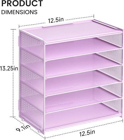 6 Tier Paper Organizer, Metal Mesh Desk File Organizer, Letter Tray Organizer, Paper Sorter Desk Organizer for Office, Home or School File Folder Holder - Purple