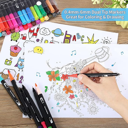 Brush Markers for Adults Coloring,36 Colors Art Markers Colored Pens for Bullet Journaling Note Taking Drawing Calligraphy Lettering,Art School Supplies