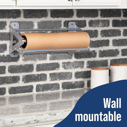 DIY Crew 18 Inch Paper Roll Dispenser and Cutter - Heavy-Duty Wall Mountable, Non Slip Tabletop - Kraft, Freezer, Butcher Paper - Up to 1000ft Rolls