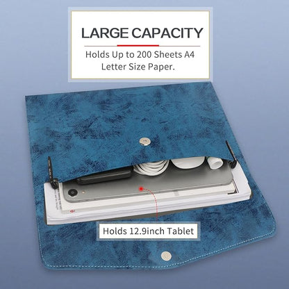 Toplive Document File Folder, Waterproof Thin PU Leather A4 Envelope Folder File Document Organizer Storage Case, Filing Envelope Folder with Magnetic Closure, Ash Blue