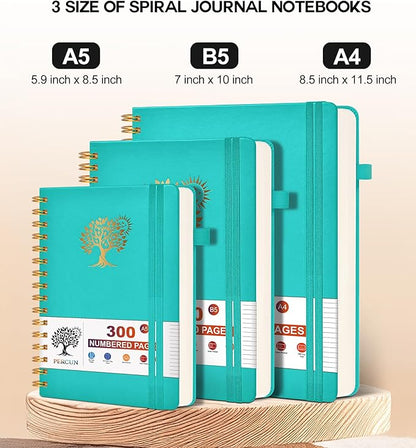 Large Spiral Notebook Journal for Women Men - 300 Numbered Lined Pages, College Ruled, A4 Hardcover Spiral Bound Notebook for School, Work, Note Taking, Writing, Leather Spiral Journal 8.5"x11"