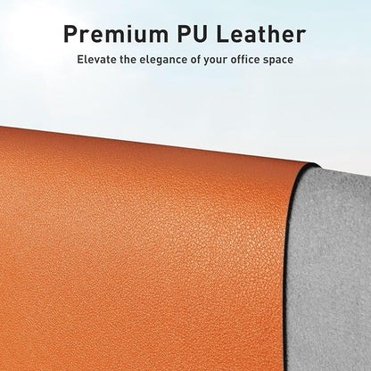 Aothia Leather Desk Pad Protector, Office Desk Mat, Large Mouse Pad, Non-Slip PU Leather Desk Blotter, Laptop Desk Pad, Waterproof Desk Writing Pad for Office and Home (48"x17", Hermes Orange)