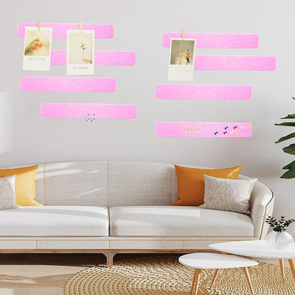8Pcs Bulletin Board Strips,Pink Felt Pin Board Bar Strips with 50 Pushpins, Self-Adhesive Felt Cork Board Strips for Wall to Display Your Notes, Photos, Schedules, Announcements