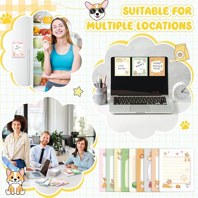 Sabary 9 Pads Sticky Notes 3.15 x 3.94 Inches Cute Self Sticky Note Pads Colored Adhesive Notepad for Memo Reminder Journal Studying Office Home Gift(Corgi)