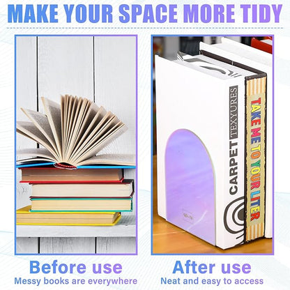Harloon 4 Pcs Acrylic Book Ends for Shelves Plastic Arch Clear Non Skid Heavy Duty Bookends Desktop Organizer l Dividers Book Stopper for Office(Laser Color)