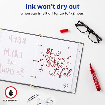 AVERY Marks-A-Lot Permanent Markers, Regular Desk-Style Size, Chisel Tip, Water and Wear Resistant, 1 Red Marker (17887) (Pack of 2)