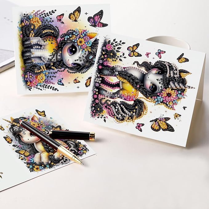 6 Pcs 5D Rhinestone Painting Greeting Cards Kits, Handmade Festival Greeting Cards with Envelopes DIY Diamond Art Crafts Birthday Cards with Laser Effect for Birthdays Celebrations (Cute Animals)