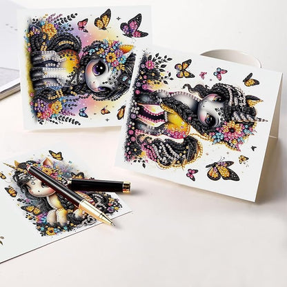 6 Pcs 5D Rhinestone Painting Greeting Cards Kits, Handmade Festival Greeting Cards with Envelopes DIY Diamond Art Crafts Birthday Cards with Laser Effect for Birthdays Celebrations (Cute Animals)