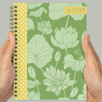 TF PUBLISHING 2025 Lotus Medium Weekly Monthly Planner - Habit & Task Trackers - Planner Monthly and Weekly with Organizer Stickers - 12 Month Calendar Planner - 6.5" x 8"