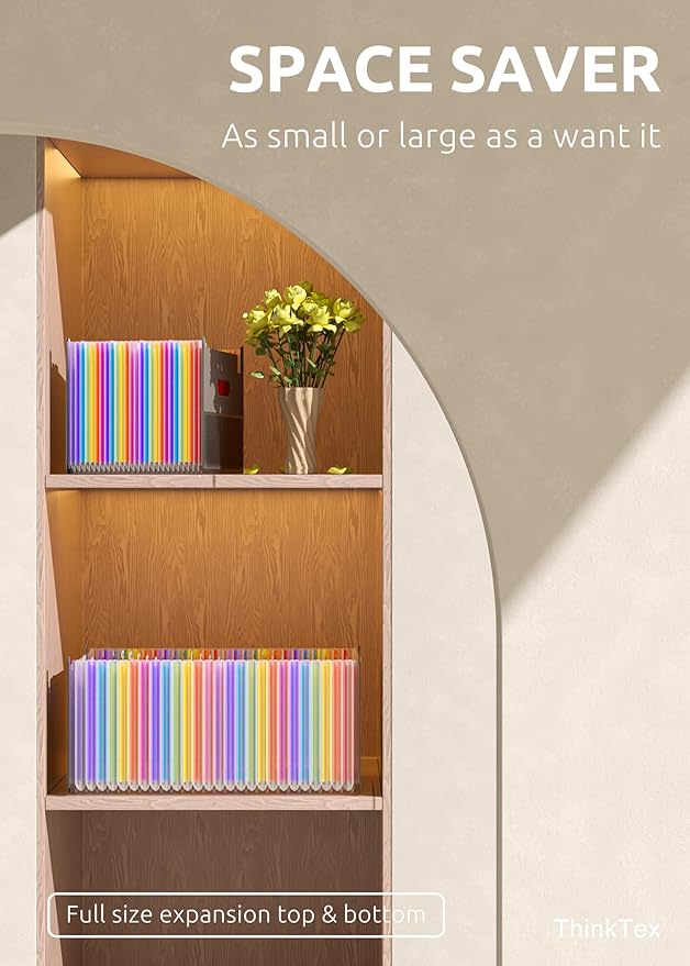 ThinkTex 26 Pockets Expanding File Folder, Upright & Coverless, A-Z Colorful Tabs, Larger Capacity Accordion Folder, Letter/A4 Size for School, Home and Office