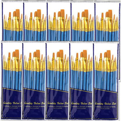 BOSOBO Paint Brush Sets, 10 Pack 100 Pcs Pointed-Round Tip Paintbrushes Nylon Hair Artist Acrylic Paint Brushes for Acrylic Watercolor Oil, Face Art, Model, Miniature Detailing & Rock Painting, Blue