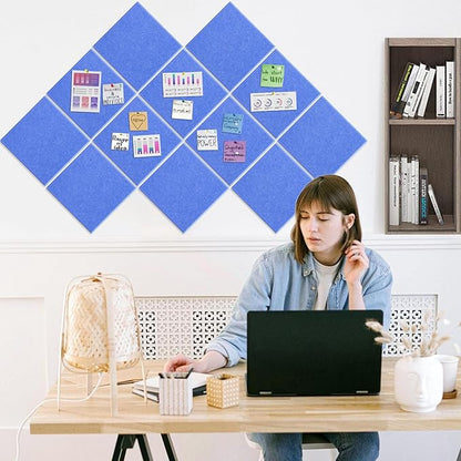 DOLLAR BOSS Large Cork Board for Wall 48" x 36" x 0.5" Bulletin Board 12 Packs Black Cork Board Tiles Self Adhesive Felt Wall Tiles with Pushpins, Corkboard for Office Pin Board Tack Board, Blue