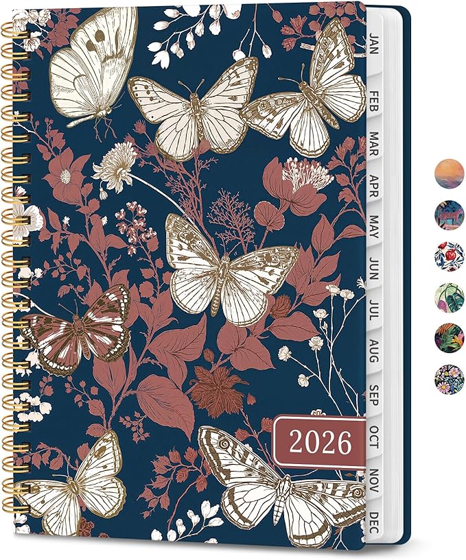 2026 Planner, Aesthetic Weekly and Monthly Planner for Women, Jan 2026 to Dec 2026, Hardcover 2026 Calendar Book with Monthly Tabs, Inner Pocket, Perfect for Office Home School - A5 (6.3" x 8.5"), Golden Flutter