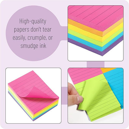 Mr. Pen Lined Sticky Notes - 3x4, 6 Pads, 60 Sheets/Pad, Vibrant Colors