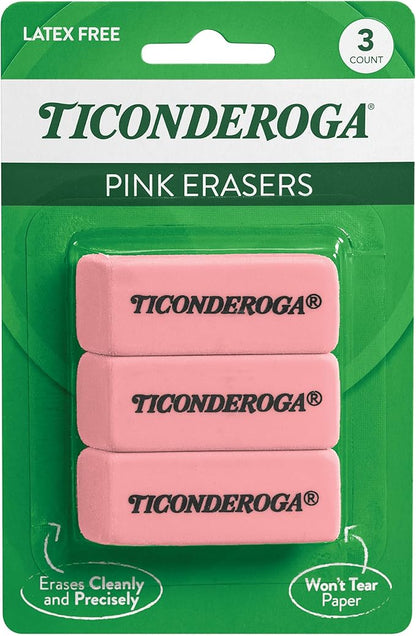 Ticonderoga Wedge Erasers, Pink, 3 Count