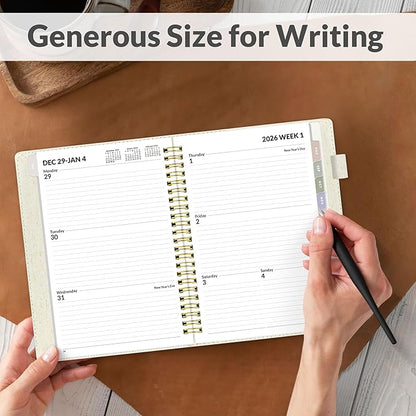 SUNEE 2026 Weekly & Monthly Planner 6.4"x8.5"- 12 Month (January 2026 - December 2026), Vegan Leather Cover, Pocket, Bookmark, Notes, Monthly Tab, Beige