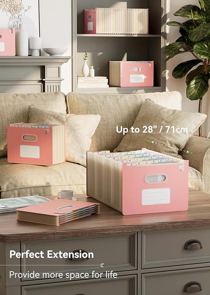 Accordion File Organizer, 26 Pockets Wheat Straw Expanding File Folders, Upright&Open Top, A-Z Bill Receipt Organizer, 100% BPA Free, Return to Nature, Healthy Living, Letter/A4 Size-Strawberry Pink