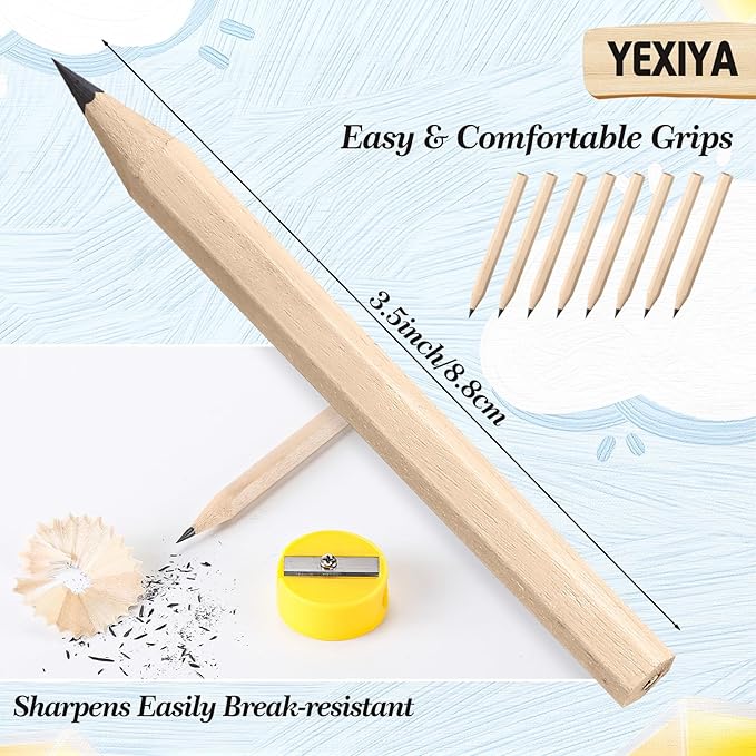 Yexiya Golf Pencils Bulk Half 2 HB 3.5 Pre Sharpened Hexagonal Yellow Wood Mini Pencils for Kids School Classroom Baby Shower Bridal Wedding Office Supplies(80 Pcs)