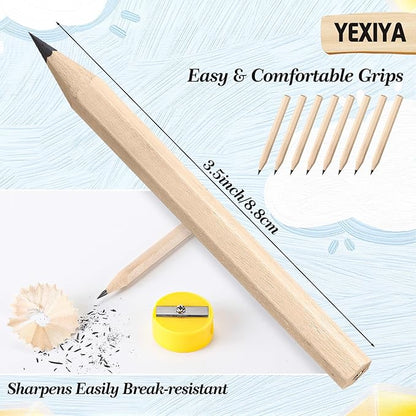 Yexiya Golf Pencils Bulk Half 2 HB 3.5 Pre Sharpened Hexagonal Yellow Wood Mini Pencils for Kids School Classroom Baby Shower Bridal Wedding Office Supplies(80 Pcs)