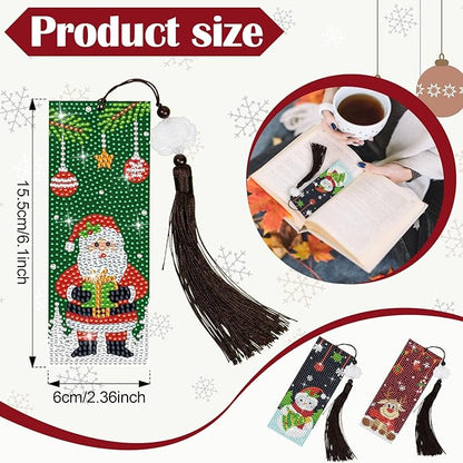 Anseal Christmas Diamond Painting Bookmarks for Book Lovers, Rhinestone PU Leather Diamond Art Bookmark for Women Girls, Tassel Beaded Book Mark for Graduation Birthday Christmas Reading Present