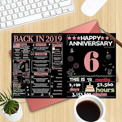 Joycard 6th Anniversary Card for Women, Wedding Card for Wife, Sweet Marriage Decorations Gifts for Couple, Perfect for Her on Anniversary Day, Back in 2019
