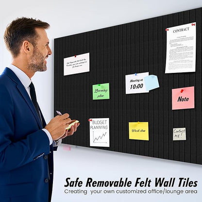 Large Cork Board for Office Black Felt Board Alternative-12 Pack Felt Wall Tiles for Office Wall Decor,Felt Bulletin Board Tiles,Push pin Board Wall Organizer for Office