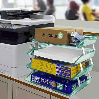 Acrimet 4 Tier Side Load Letter Tray Facility, Desktop File Organizer, A4 Letter Size Paper Organizer, Minimalist Storage Solution Paper Tray for Office, Home, Classroom (Plastic, Clear Green Color)