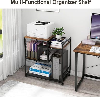 Natwind Mobile Printer Stand with Wheels,Computer Host Cart,PC Tower Stand, Multi-Functional Organizer Shelf for Shredder, Scanner, CPU,File Papers and Other Office Supplies (White)