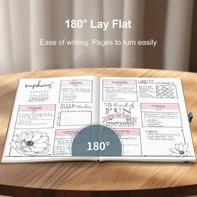 AHGXG Bullet Dotted Journal - 320 Pages Dot Grid Notebook B5 Large Journal, 100gsm Thick Dotted Paper, Leather Softcover, with Journal Stencils, Inner Pocket, 7.6'' X 10'' - GrayBlue