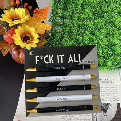 Funny pens,5-Count,Black Ink,Medium Nib 1.0mm,Funny Office Gifts for Coworkers,Personalized Pens Vibrant Funny Quotes Word Daily Pen (BW)
